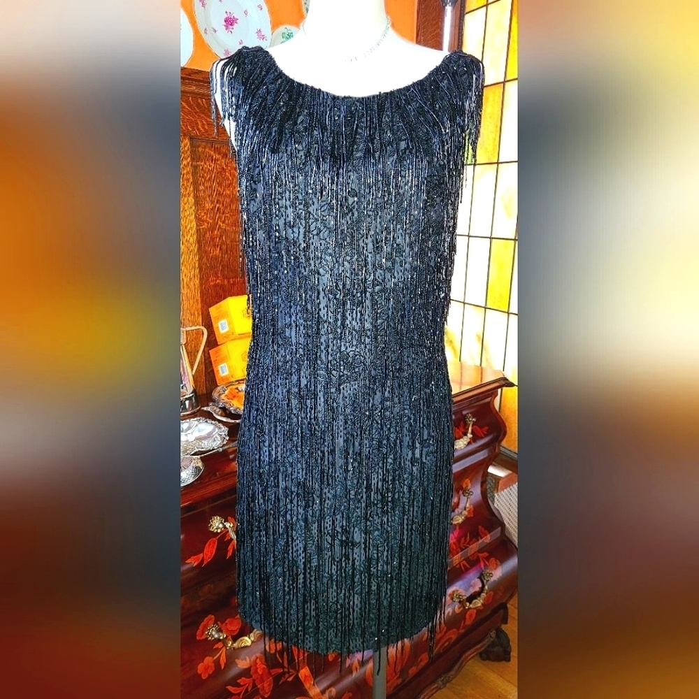 Italian 1950s Stunning Hand Beaded Dress w/ V Back
